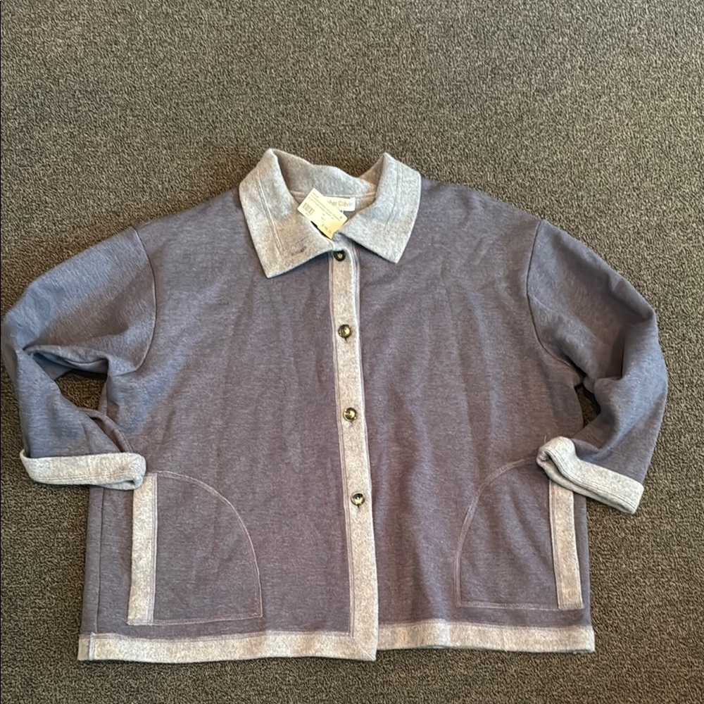Christopher Calvin Blue Button-Up Sweat Shirt Cardigan- Plus size OX